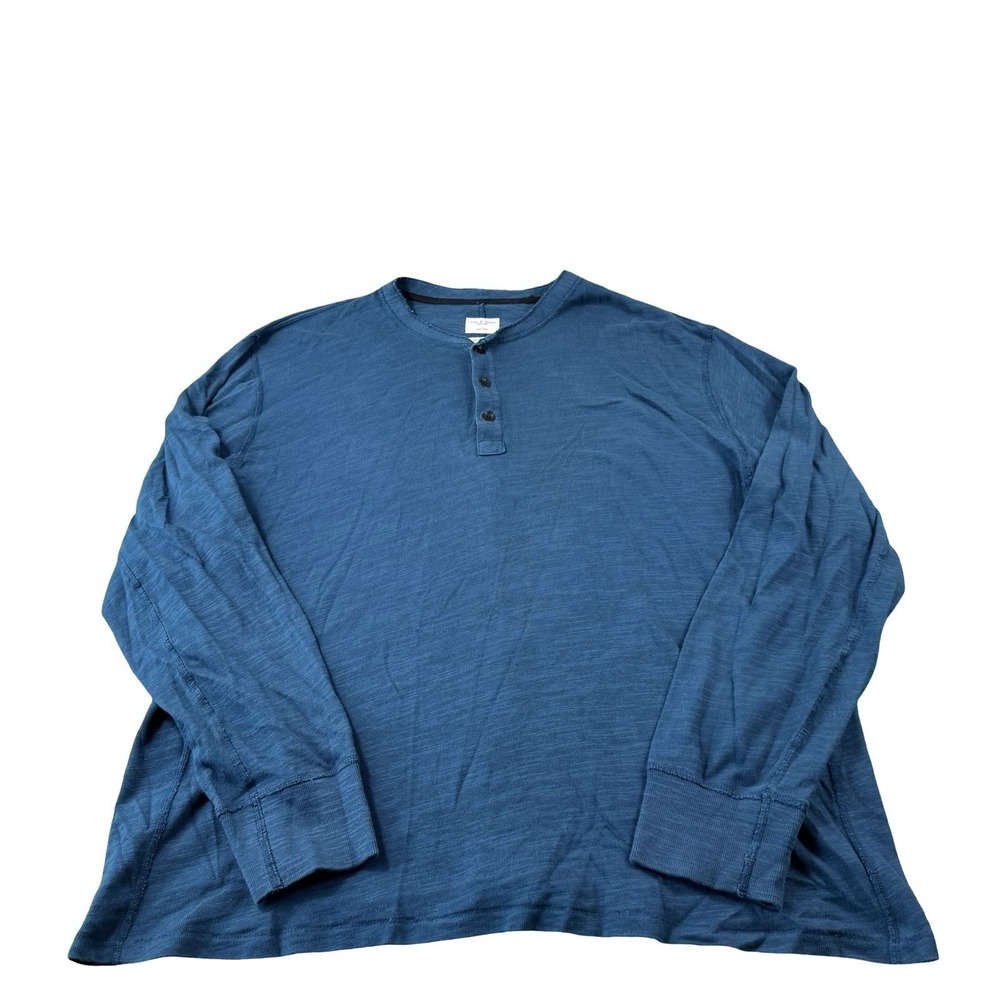 Rag & Bone Blue Raw Edge Long Sleeve Cotton Henley Shirt Mens 2XL XXL